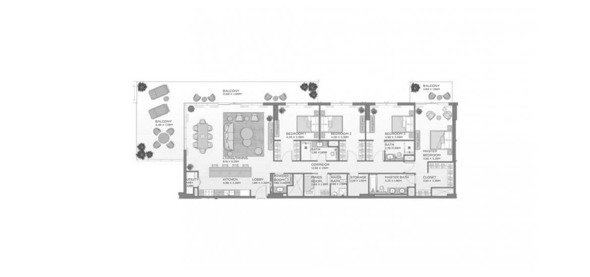 Планировка «286SQM A1» 4 спальни в ЖК CASTLETON