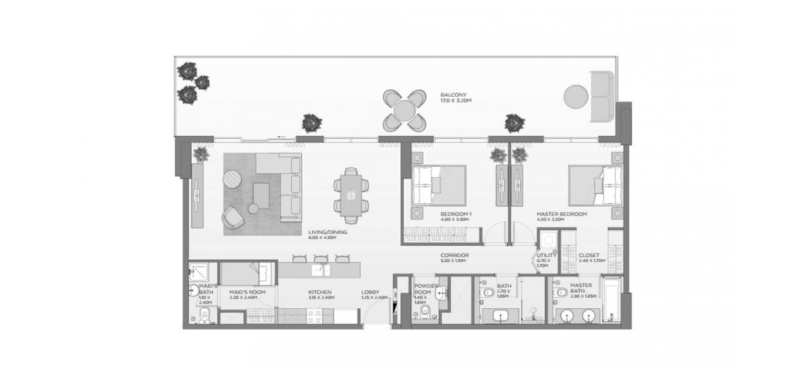 Планировка «132SQM A1» 2 спальни в ЖК LAUREL CENTRAL PARK